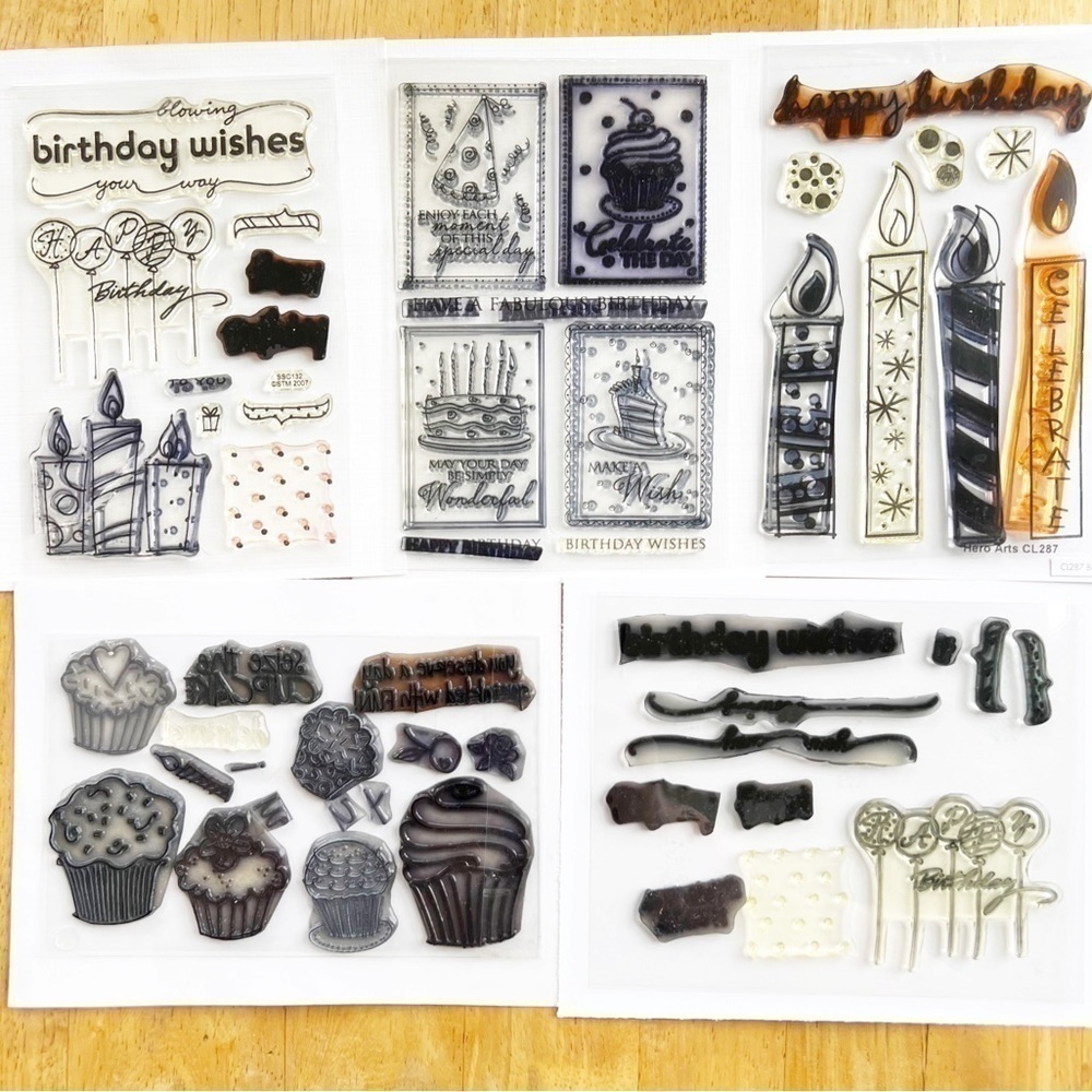 Hero Arts Clear Cling Reposition-able Stamp Sets Lot Of 5 Birthday Cupcakes